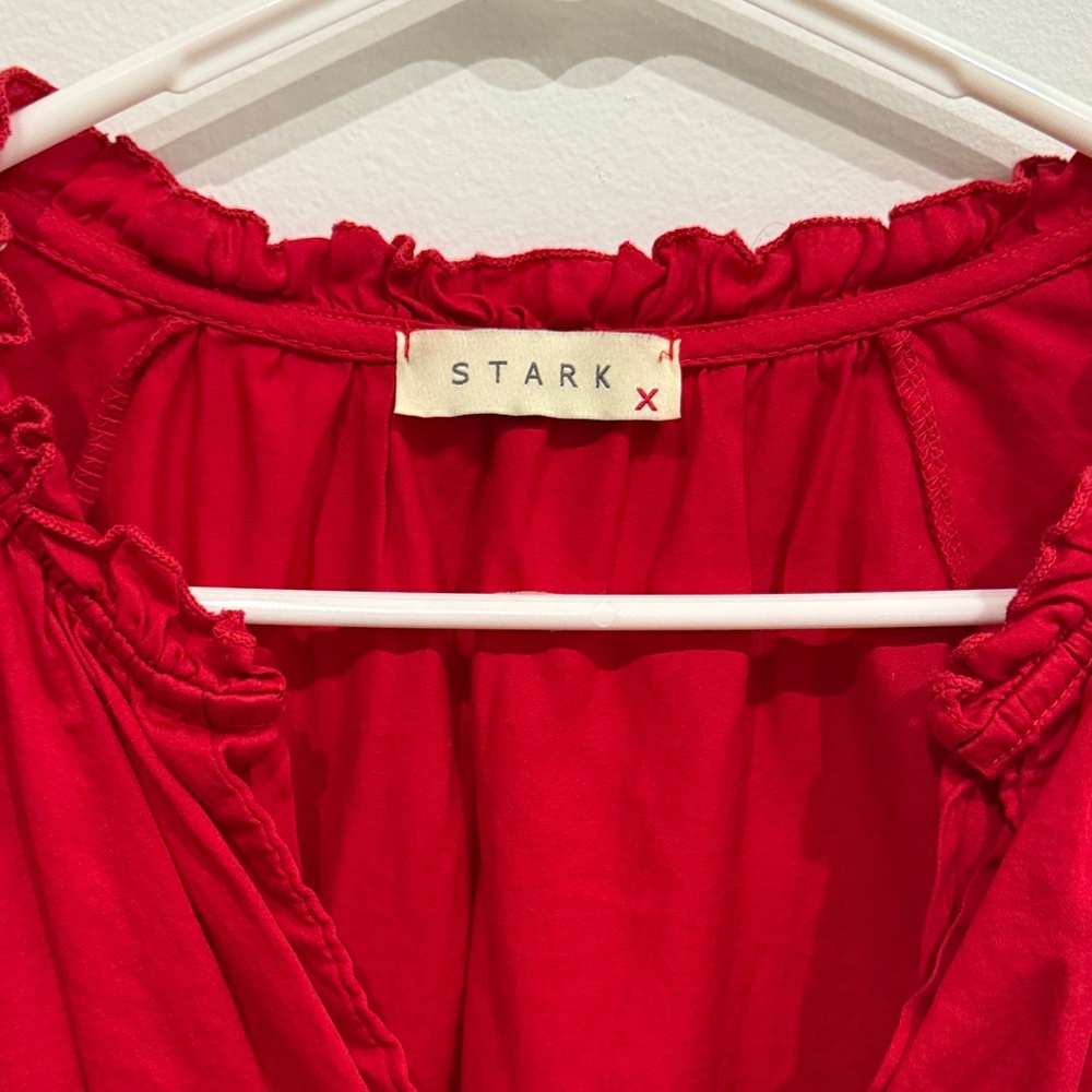 Staud Red Ruffle Sleeve Dress - Picture 2 of 4
